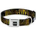 Load image into Gallery viewer, Batman Full Color Black Yellow Seatbelt Buckle Collar - BATMAN w/Bat Signals & Flying Bats Yellow/Black/White