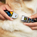 Load image into Gallery viewer, Batman Full Color Black Yellow Seatbelt Buckle Collar - Batman in Action WHOOM! Red Skyline