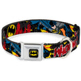 Load image into Gallery viewer, Batman Full Color Black Yellow Seatbelt Buckle Collar - Batman in Action WHOOM! Red Skyline
