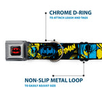Batman Black/Yellow Seatbelt Buckle Collar - BATMAN Poses and Logo Collage Black/Blue/Yellow