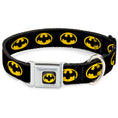 Load image into Gallery viewer, Batman 1989 Logo Full Color Black/Yellow Seatbelt Buckle Collar - Batman 1989 Logo Black/Yellow