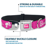BARBIE Script Signature Full Color Hot Pink/White Seatbelt Buckle Collar - BARBIE Script Signature Logo and Silhouette Hot Pink/White