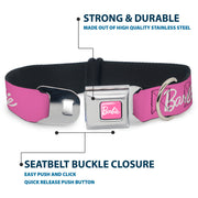 BARBIE Script Signature Full Color Pink/White Seatbelt Buckle Collar - BARBIE Script Signature Logo Pink/White