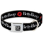 BETTY BOOP Text Heart Logo Full Color Black/White Seatbelt Buckle Collar - BETTY BOOP Text and Kiss Black/White/Red