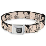 BETTY BOOP Text Heart Logo Full Color Black/White Seatbelt Buckle Collar - Betty Boop Biker Betty Poses Beige/Black
