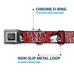 BETTY BOOP Text Heart Logo Full Color Black/White Seatbelt Buckle Collar - BETTY BOOP Face and Text Polka Dot Reds/Black/White