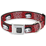 BETTY BOOP Text Heart Logo Full Color Black/White Seatbelt Buckle Collar - BETTY BOOP Face and Text Polka Dot Reds/Black/White