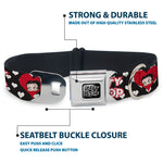 BETTY BOOP Text Heart Logo Full Color Black/White Seatbelt Buckle Collar - BETTY BOOP Face and Text Hearts Black/White/Red