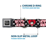 BETTY BOOP Text Heart Logo Full Color Black/White Seatbelt Buckle Collar - BETTY BOOP Face and Text Hearts Black/White/Red