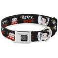 Load image into Gallery viewer, BETTY BOOP Text Heart Logo Full Color Black/White Seatbelt Buckle Collar - BETTY BOOP Angel and Devil Poses with Text Black/White/Red