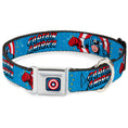 Load image into Gallery viewer, MARVEL COMICS Captain America Shield Full Color Navy Seatbelt Buckle Collar - CAPTAIN AMERICA w/Action Pose Weathered Blue