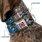 Captain America Shield Navy Seatbelt Buckle Collar - CAPTAIN AMERICA 2-Poses/Comic Blocks Grays/Red/White/Blue