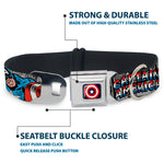 Captain America Shield Navy Seatbelt Buckle Collar - CAPTAIN AMERICA 2-Poses/Comic Blocks Grays/Red/White/Blue