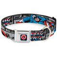 Load image into Gallery viewer, Captain America Shield Navy Seatbelt Buckle Collar - CAPTAIN AMERICA 2-Poses/Comic Blocks Grays/Red/White/Blue