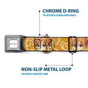 FRUITS BASKET Title Logo Full Color White/Purple Seatbelt Buckle Collar - Fruits Basket Chibi Kyo Soma Face and Kimono Cat Icon Orange/White