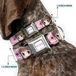 FRUITS BASKET Title Logo Full Color White/Purple Seatbelt Buckle Collar - Fruits Basket Chibi Tohru Honda Face and Kimono Rice Ball Icon Pink/White/Red