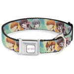 FRUITS BASKET Title Logo Full Color White/Purple Seatbelt Buckle Collar - Fruits Basket Kyo Tohru Yuki Group Pose Greens/Blues