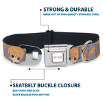 FRUITS BASKET Title Logo Full Color White/Purple Seatbelt Buckle Collar - Fruits Basket Chibi Kyo Soma and Cat Scattered Blue/Orange