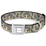 FRUITS BASKET Title Logo Full Color White/Purple Seatbelt Buckle Collar - Fruits Basket Chibi Shigure Soma and Dog Scattered Olive/Gray