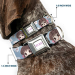 FRUITS BASKET Title Logo Full Color White/Purple Seatbelt Buckle Collar - Fruits Basket Chibi Tohru Honda and Rice Ball Scattered Light Blue