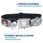 FRUITS BASKET Title Logo Full Color White/Purple Seatbelt Buckle Collar - Fruits Basket Chibi Tohru Honda and Rice Ball Scattered Light Blue