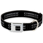 CHARGER Text Black Silver Seatbelt Buckle Collar - CHARGER Double Repeat Black/Gray