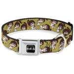 Hell's Paradise Kanji Title Logo Full Color Black/White Seatbelt Buckle Collar - Hell's Paradise Chibi Sagiri Sword Poses Scattered Golden Yellow