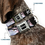 Hell's Paradise Kanji Title Logo Full Color Black/White Seatbelt Buckle Collar - Hell's Paradise Gabimaru and Sagiri Eyes and Title Logo Black/White
