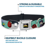 MY HERO ACADEMIA Title Logo Full Color Black Seatbelt Buckle Collar - My Hero Academia The Big 3 Action Poses Light Blue