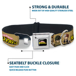 MY HERO ACADEMIA Title Logo Full Color Black Seatbelt Buckle Collar - MY HERO ACADEMIA Character Trio Pose and Title Logo Tan