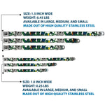 COWBOY BEBOP Title Logo Full Color Black/White Seatbelt Buckle Collar - COWBOY BEBOP Crew Group Pose and Title Logo White/Black/Greens