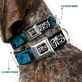 Load image into Gallery viewer, COWBOY BEBOP Title Logo Full Color Black/White Seatbelt Buckle Collar - COWBOY BEBOP Title Logo and Character Blocks Black/Blues