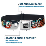 COWBOY BEBOP Title Logo Full Color Black/White Seatbelt Buckle Collar - COWBOY BEBOP Spike and Faye Brick Pose and Title Logo Blues/Reds