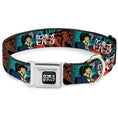 Load image into Gallery viewer, COWBOY BEBOP Title Logo Full Color Black/White Seatbelt Buckle Collar - COWBOY BEBOP Spike and Faye Brick Pose and Title Logo Blues/Reds
