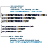 COWBOY BEBOP Title Logo Full Color Black/White Seatbelt Buckle Collar - COWBOY BEBOP Spike Vicious and Faye Pose and Title Logo Blues/Yellow