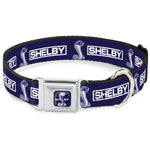 SHELBY Super Snake Cobra Split Full Color Blue/White Seatbelt Buckle Collar - SHELBY Box Logo and Super Snake Cobra Blue/White