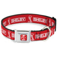 Load image into Gallery viewer, SHELBY Super Snake Cobra Split Full Color Red/White Seatbelt Buckle Collar - SHELBY Box Logo and Super Snake Cobra Red/White