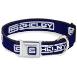 Carroll Shelby CS Racing Logo Full Color Navy/White Seatbelt Buckle Collar - Carroll Shelby CS SHELBY Racing Logo Block Navy/White