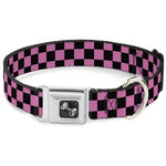 Dog Bone Seatbelt Buckle Collar - Checker Black/Pink