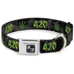 Buckle-Down Seatbelt Buckle Dog Collar - 420/Pot Leaf Black/Smoke/Green