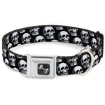 Dog Bone Seatbelt Buckle Collar - 3-D Skulls Repeat Black/Grays/White