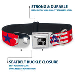Dog Bone Seatbelt Buckle Collar - 'MERICA Stripes/Stars Red/White/Blue