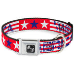 Dog Bone Seatbelt Buckle Collar - 'MERICA Stripes/Stars Red/White/Blue