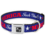 Dog Bone Seatbelt Buckle Collar - 'MERICA FUCK YEAH!/Star Blue/Red/White