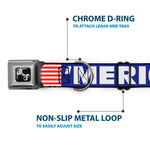 Dog Bone Seatbelt Buckle Collar - 'MERICA/US Flag Blue/White/Red