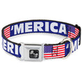 Load image into Gallery viewer, Dog Bone Seatbelt Buckle Collar - 'MERICA/US Flag Blue/White/Red