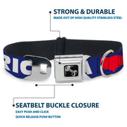 Dog Bone Seatbelt Buckle Collar - 'MERICA/USA Silhouette Blue/White/Red