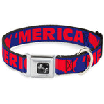 Dog Bone Seatbelt Buckle Collar - 'MERICA/USA Silhouette Blue/Red