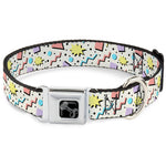 Dog Bone Black/Silver Seatbelt Buckle Collar - 90s Nineties Grid Pattern Gray/Multi Pastel