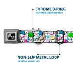 Dog Bone Black/Silver Seatbelt Buckle Collar - 90s Nineties Grid Pattern Vibrant Gray/Multi Color